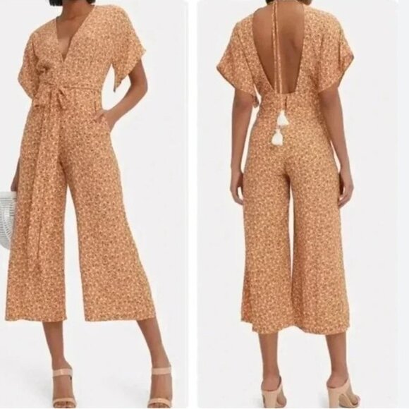 Faithfull the Brand Pants - Faithfull the Brand Cedric Orange Floral Jumpsuit - Size XS